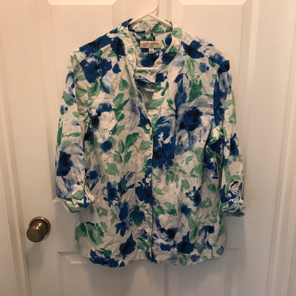 Jones New York Sport Linen Blend Button up Top